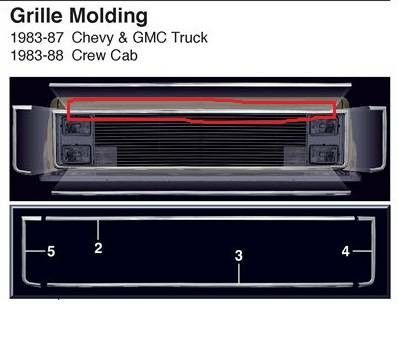 83-87 C10 C20 R10 R20 V10 Kl0 BLAZER SUBURBAN CHEYENNE UPPER GRILLE MOLDING 5.7 5.0 V8 LOWROD LIFTED AIR BAGS LOWERED SQUARE BODY V8 454