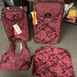 New Simply Go Burgundy’s Paisley 4 Piece Luggage Set