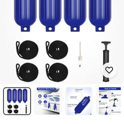 Lot of Boat Fenders Marine Blue Inflatable Ribbed Boat Bumpers Docking, Pontoon 22x28 D