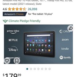 Amazon Fire HD 10 Plus tablet, 10.1", 1080p Full HD, 32 GB, latest model (2021 release), Slate