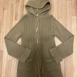 Vintage Montgomery Ward Hooded Cardigan 70s Chunky Knit Sweater Jacket Large