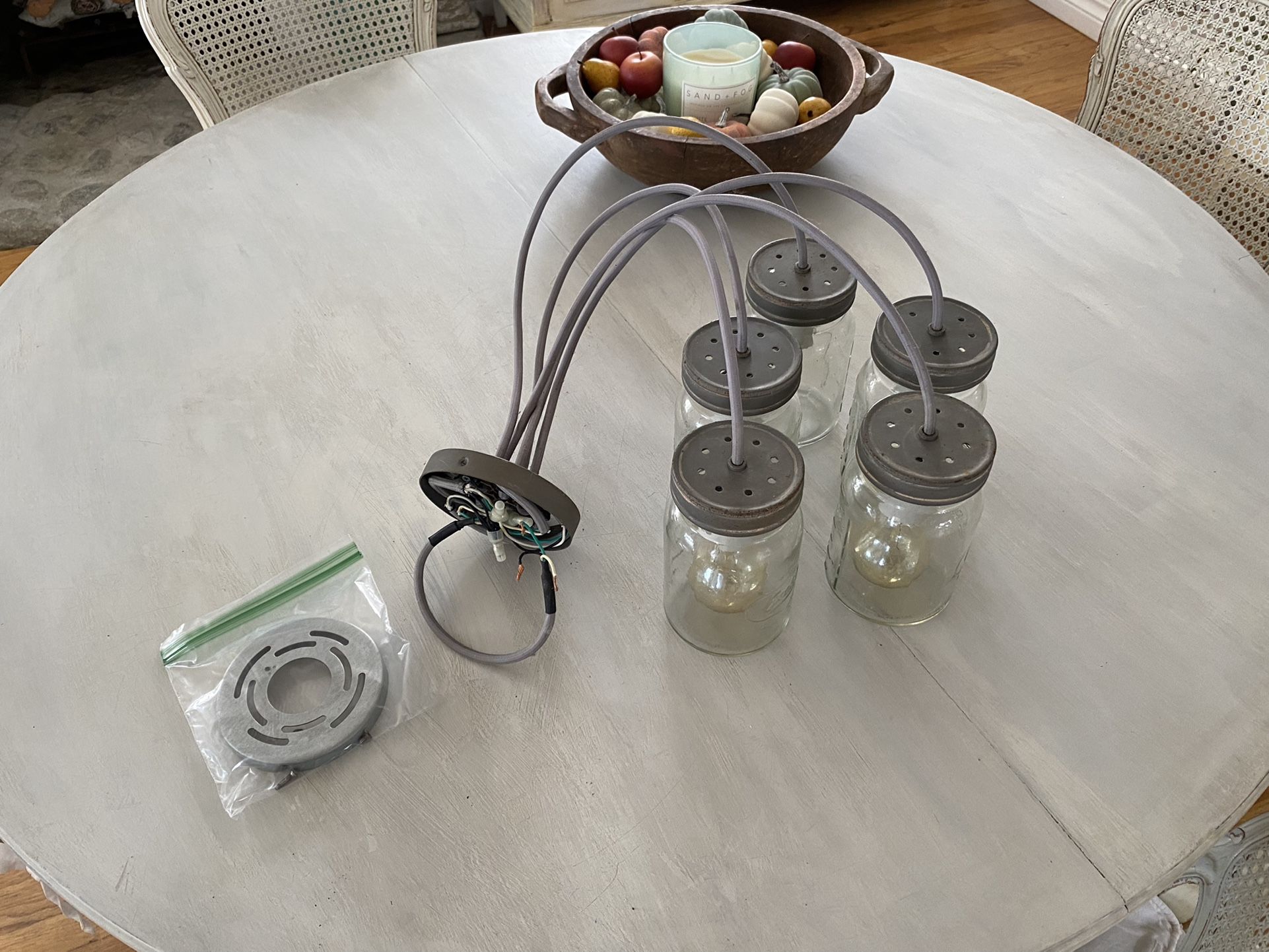 Lighting Fixture~Authentic Pottery Barn Exeter 5 Mason Jar Pendant Lighting