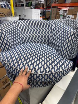Upholstered Accent Chair Blue White Pattern