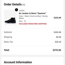 Men’s Jordan 11 Retro Gamma Size 10