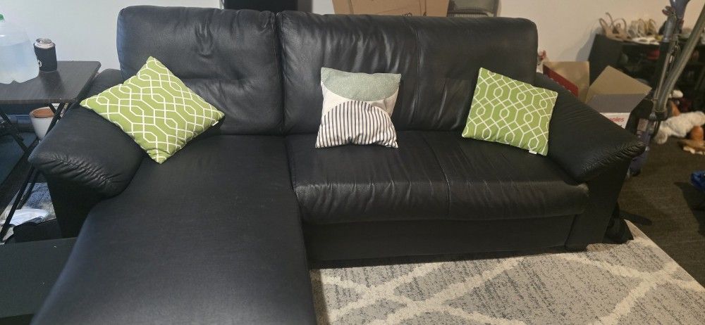 IKEA Knislinge Black Leather Or Faux Leather Couch With Chaise