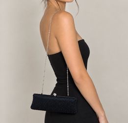 Black Crystal Embellished Evening Clutch Bag
