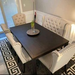 Jeanette Black Linen Dining Set 5 PIECE 