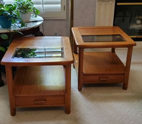 Two solid wood end tables by Bassett
