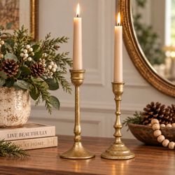 SUJUN Antique Brass Iron Taper Candle Holders – Set of 2 – Vintage Candlestick Stands