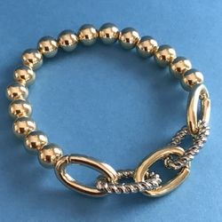 Ladies Stretch Bracelet Ball/Chain Design Two Tone Gold/Silver * Pickup Boca Raton 