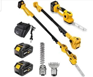 2-in-1 Pole Hedge Trimmer & Grass Shear, 14Ft, 2x4Ah Batteries