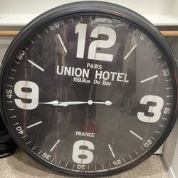 Wood Clock With Black Metal Frame, Very Big 