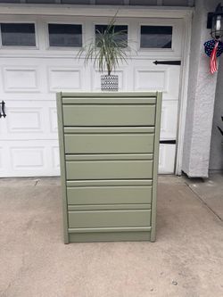 Sage green dresser with 5 drawers