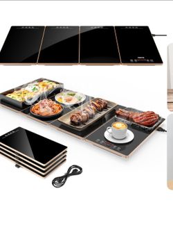 New Electric Warming Tray, 4-in-1 Food Warmers for Parties Buffet with 10 Temp Settings and Timer, 33"x15" Glass Surface Warming Mat for Food, Modular
