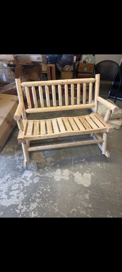 Outsunny 2-Person Wood Rocking Chair with Log Design, Heavy Duty Loveseat with Wide Curved Seats for Patio, Backyard, Garden, Natural