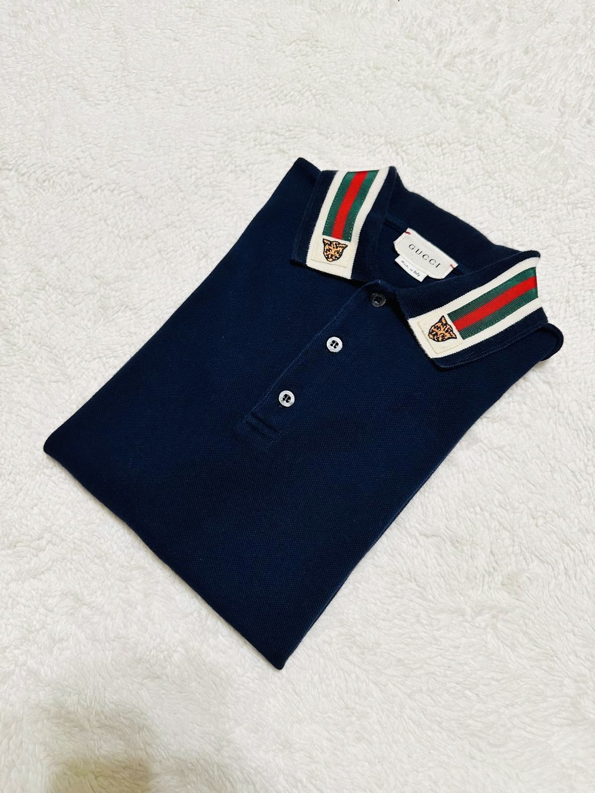 Gucci Polo Boy Shirt Embroidered Tiger Navy Size 10