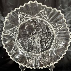 Vintage Federal Glass Pioneer Pattern Serving Bowl Clear Fruit Pressed Glass 11”