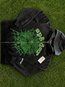 Sp5der x CashApp RhinestoneZip Up Hoodie