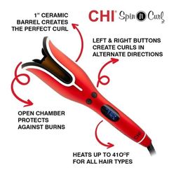 CHI Spin n Curl Ceramic 1" Rotating Curler - Ruby Red