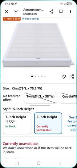 Amazon Basics Smart Box Spring Bed Base, 5-Inch Height Mattress Foundation, Tool-Free Easy Assembly, King, 79" x 75.5" x 5", White