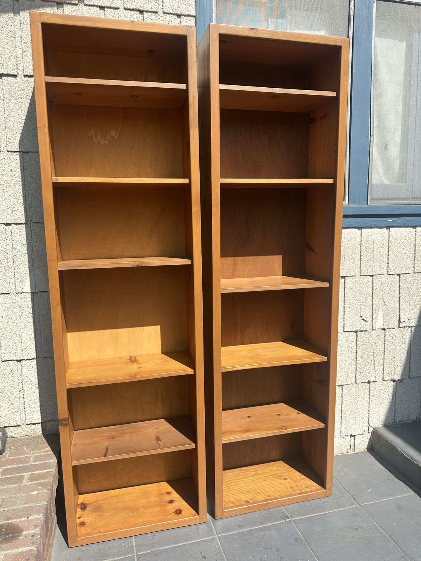 Solid Wood Pair Of Tall And Narrow Bookshelves