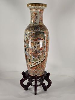CHINESE CERAMIC VASE 2 FEET TALL WITH STAND