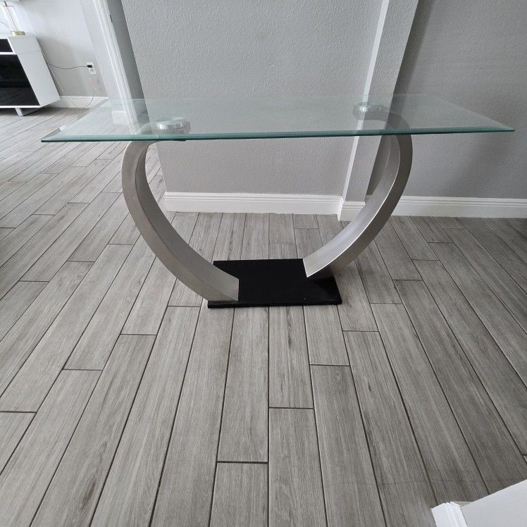 Silver Black Glass Console Table