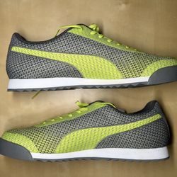 New in Box! Puma Roma Woven Mesh Sneakers (Men’s 10.5) - Lime Punch/Steel Gray