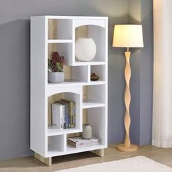~New Decorative Bookcase in White and Distressed Pine Finish~