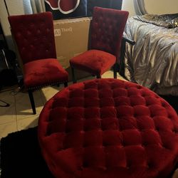 Velvet Ottoman And Chairs