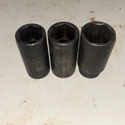 3 Deep Impact 1/2 Inch Dr Sockets 2- Armstrong 30 And 32 Mm And 1 Performance Tool Deep Socket Axle Nut 35mm 