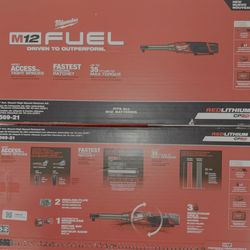 Milwaukee M12 Fuel 3/8” Extended High Speed Ratchet Kit. Model #2569-21.
