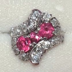Edwardian Platinum CERTIFIED 2.62cttw Diamond & Pink Tourmaline Ring GIA Appraisal $3775