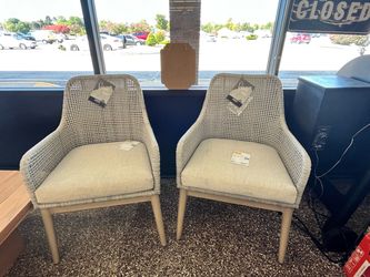 Woven Rattan Accent Chairs with Cushions – Set of 2