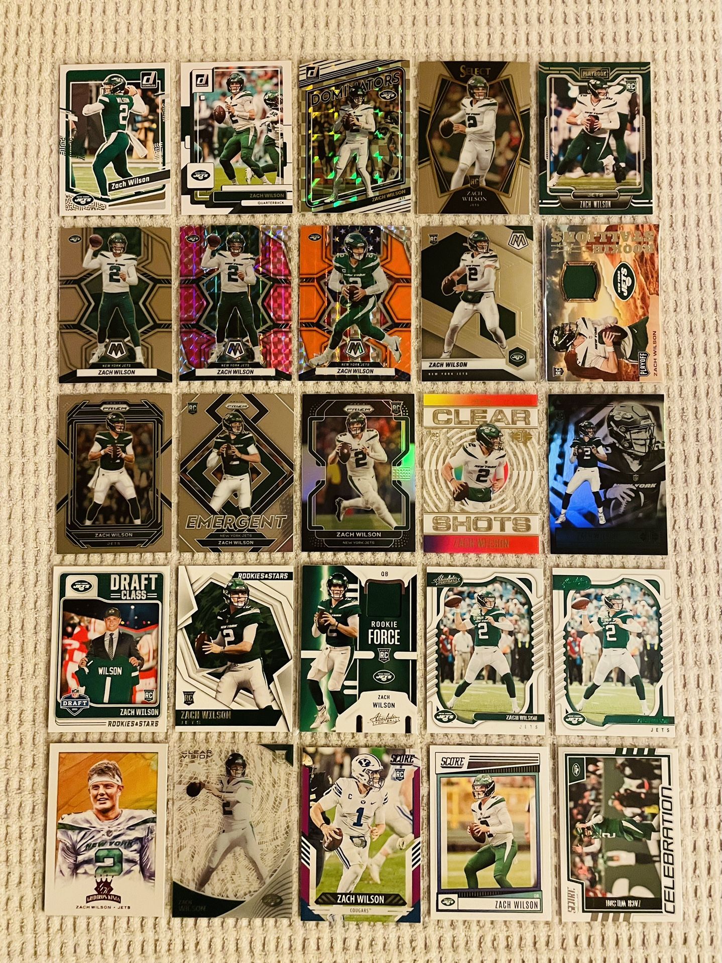 Zach Wilson 25 Card Football Lot! Rookies, Prizms, Parallels, Memorabilia, Short Prints, Variations & More!
