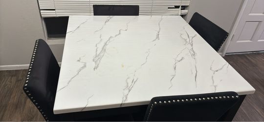Marble-Top Dining Table with 4 Chairs