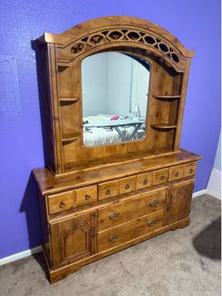 Large Solid Wood Dresser with Mirror Hutch