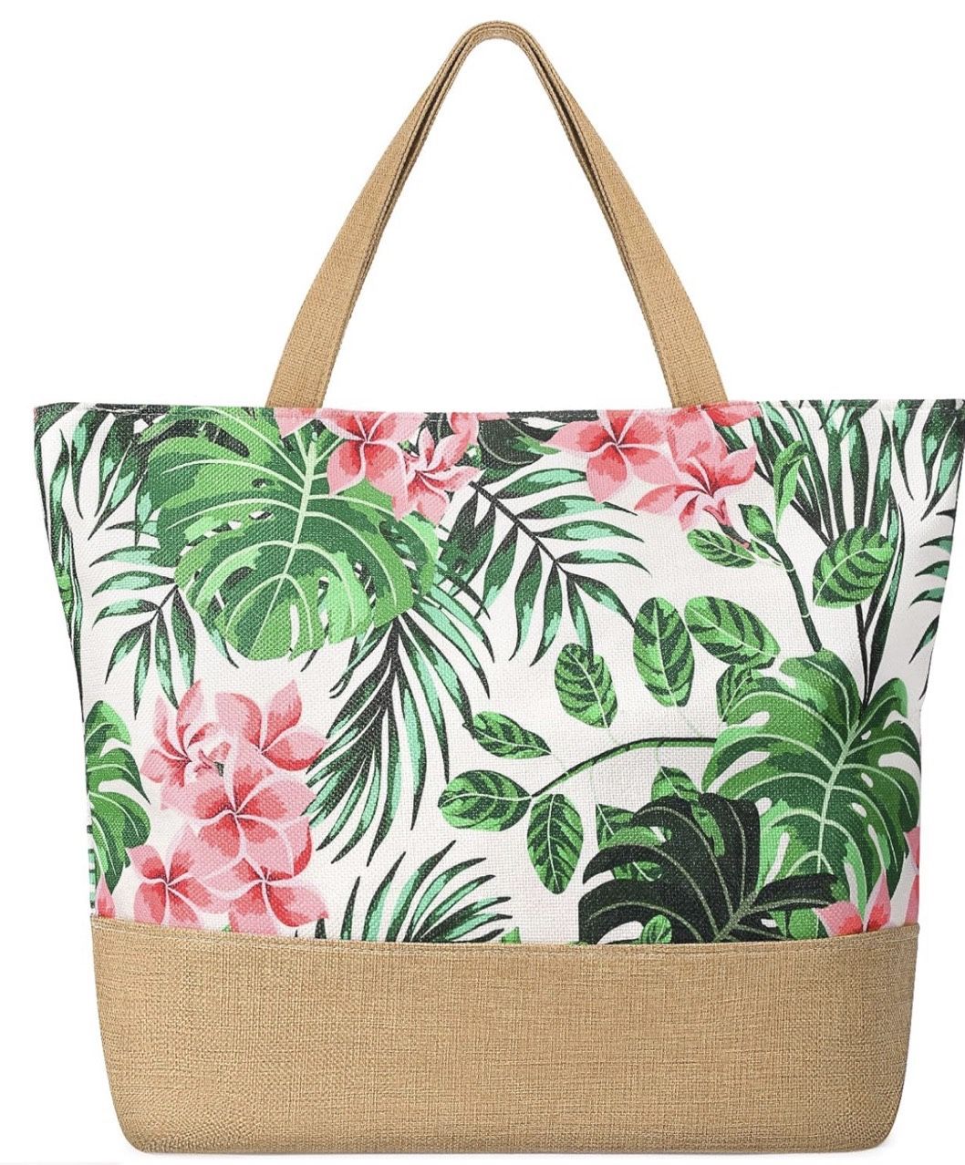 Beach Bag for Women, Large Beach Tote Bags with Zipper, Woven Straw Tote Waterproof, Swim Gym Shopping Travel Bag 