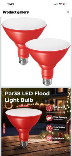 PAR38 Dimmable Red LED Flood Light Bulb, 100W Equivalent Light Bulbs Outdoor Flood Lights for Party, Holiday and Decorative Lighting, Red LED Light Bu