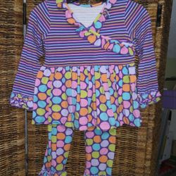 Kelly's Kids Girl's Size 7/8 Multicolored Polka Dot Tunic Pants Set Ruffled


