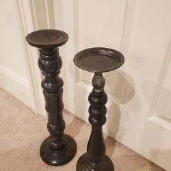 2 Tall Black Candle Holders 