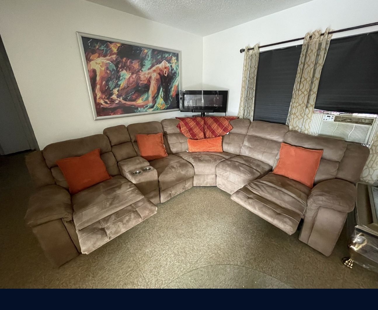 Tan Sectional With 2 Recliners