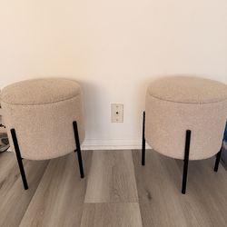 Bouclé Storage Ottomans with Lid (Set of 2)