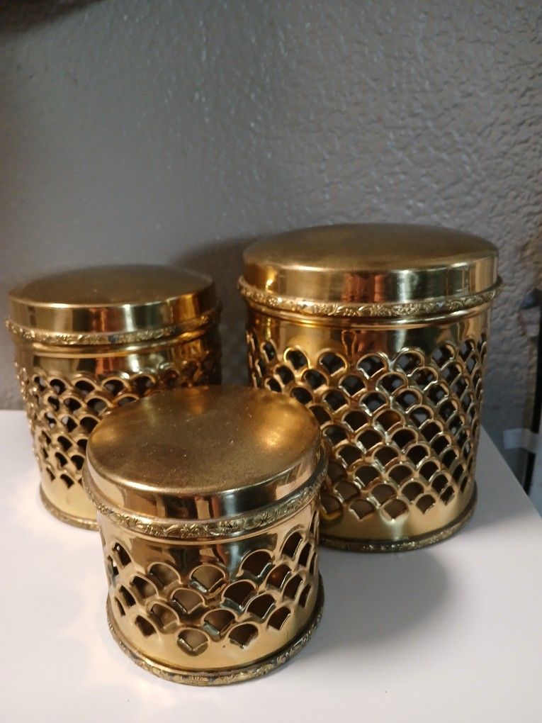 3 Piece Regency Pierced Brass Canister Set
