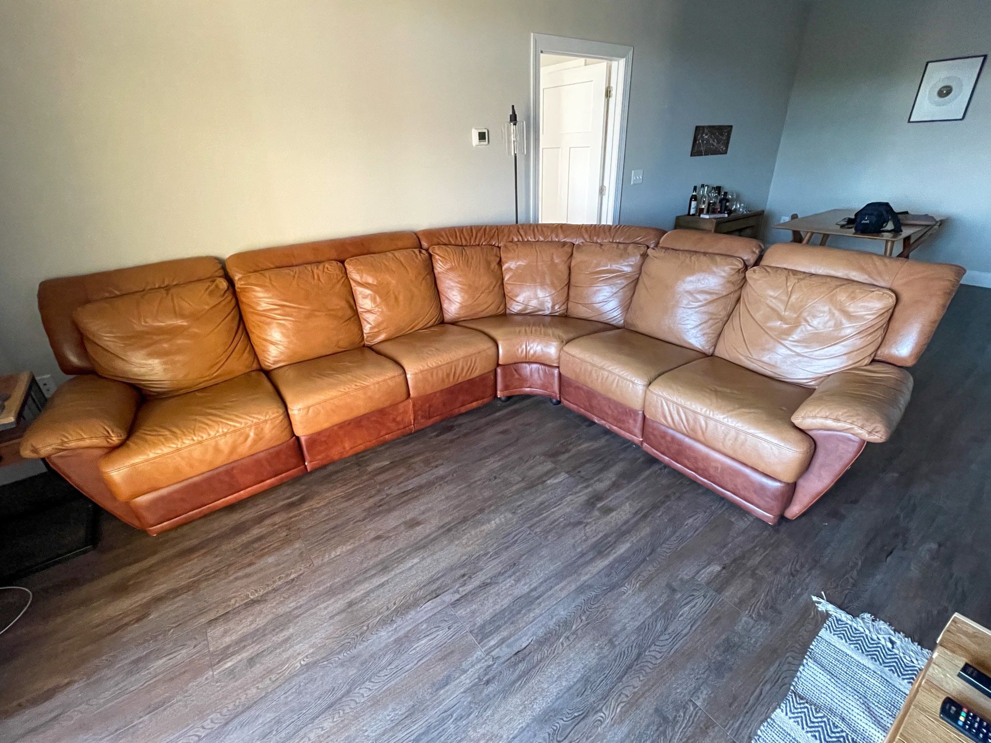 Tan Leather Sectional Couch