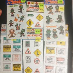 Vintage PUFFY Stickers 1980s Astrosniks - Glow In The Dark Road Signs - Fun Time Signs  *NEW x6