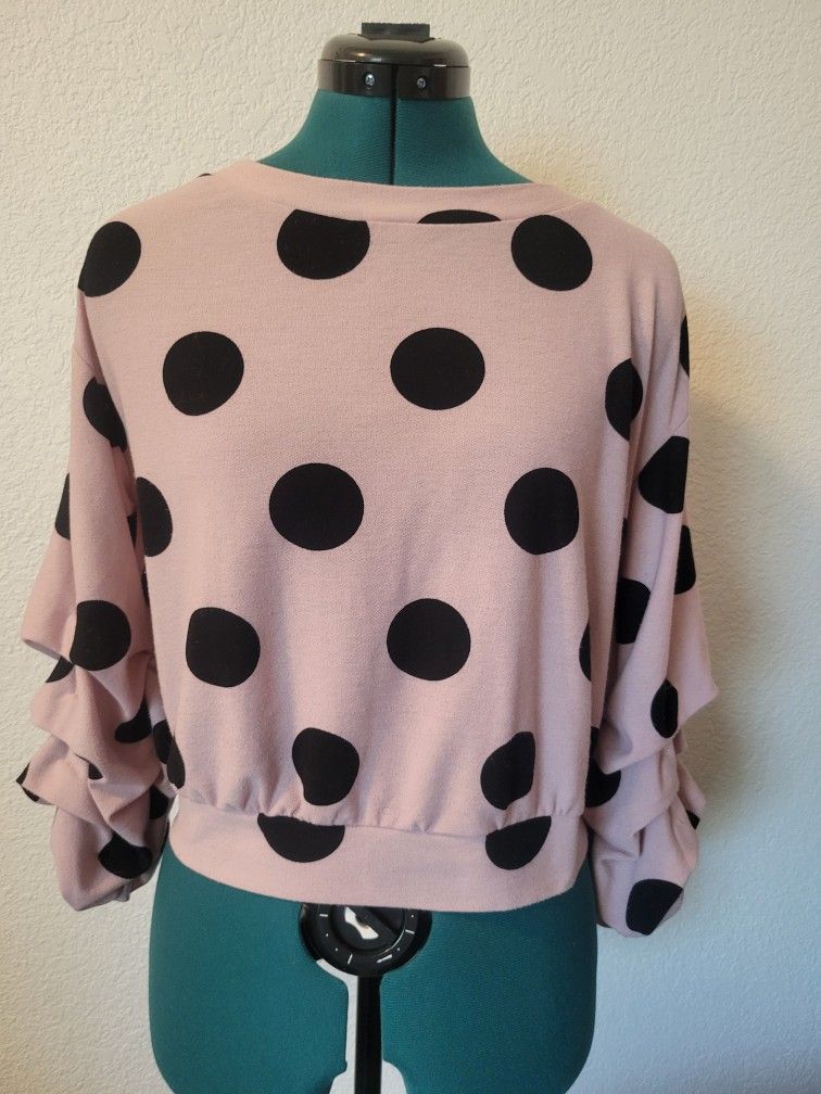 Pink Blouse Top With Polka Dots