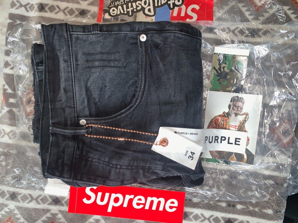 Brand New Men's Purple Brand Ripped Jeans Size 34