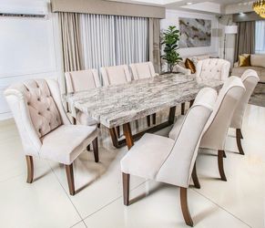 Marble Top Dining Table with 10 Chairs