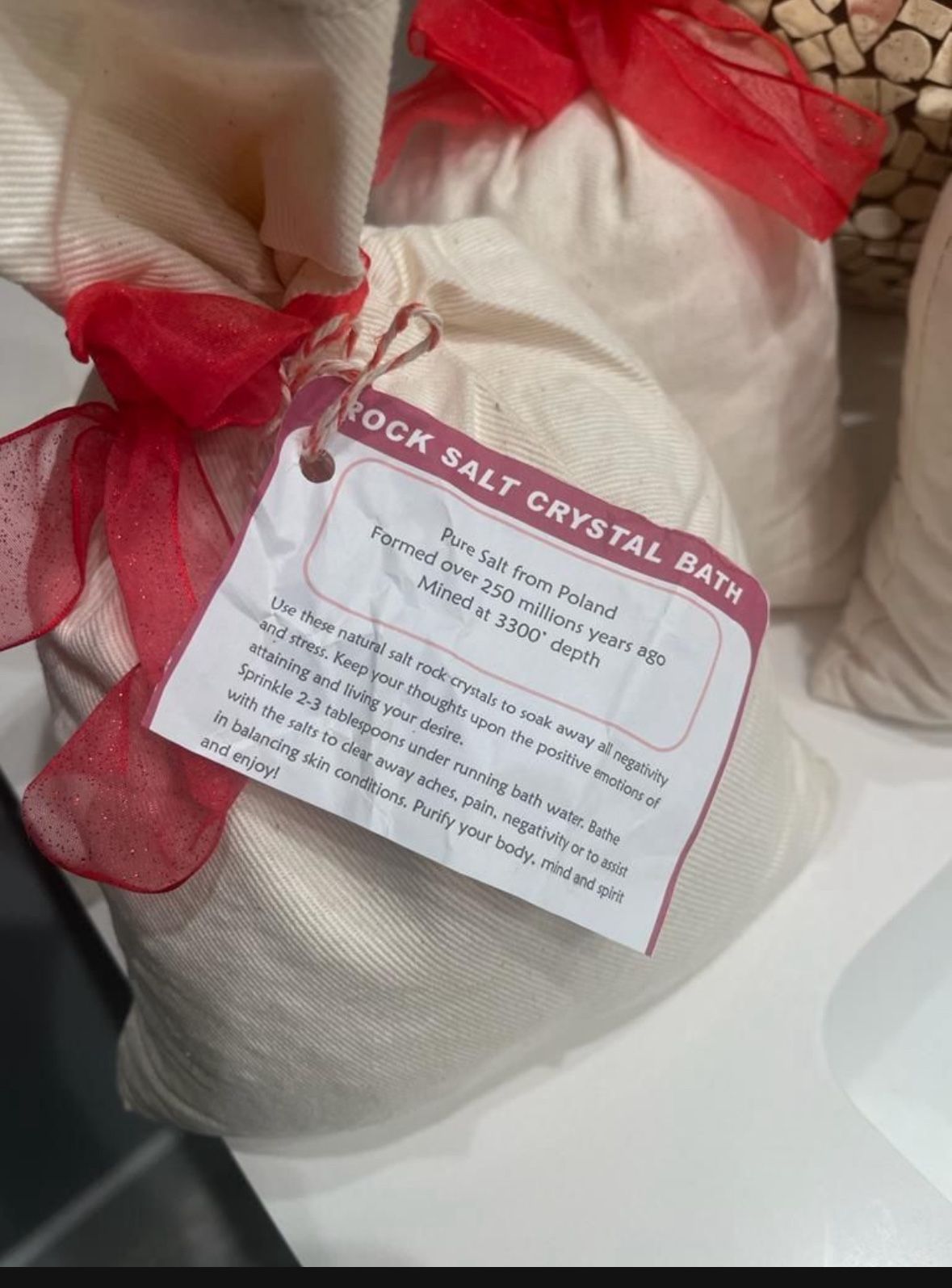 Rock salt crystal bath salts from Poland. Three, 5 pound bags. $20 for all. Brand new, never used.
